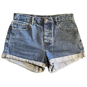 ♥️= 3/$15 Bundle Forever 21 High Rise Button Fly Blue Rolled Hem Jean Shorts 29